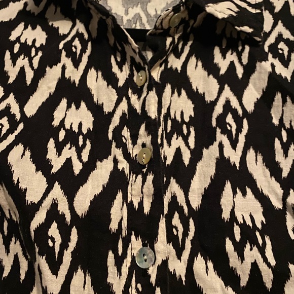 Christian Siriano Black and White Linen blend Patterned Cropped Shirt - Picture 4 of 6